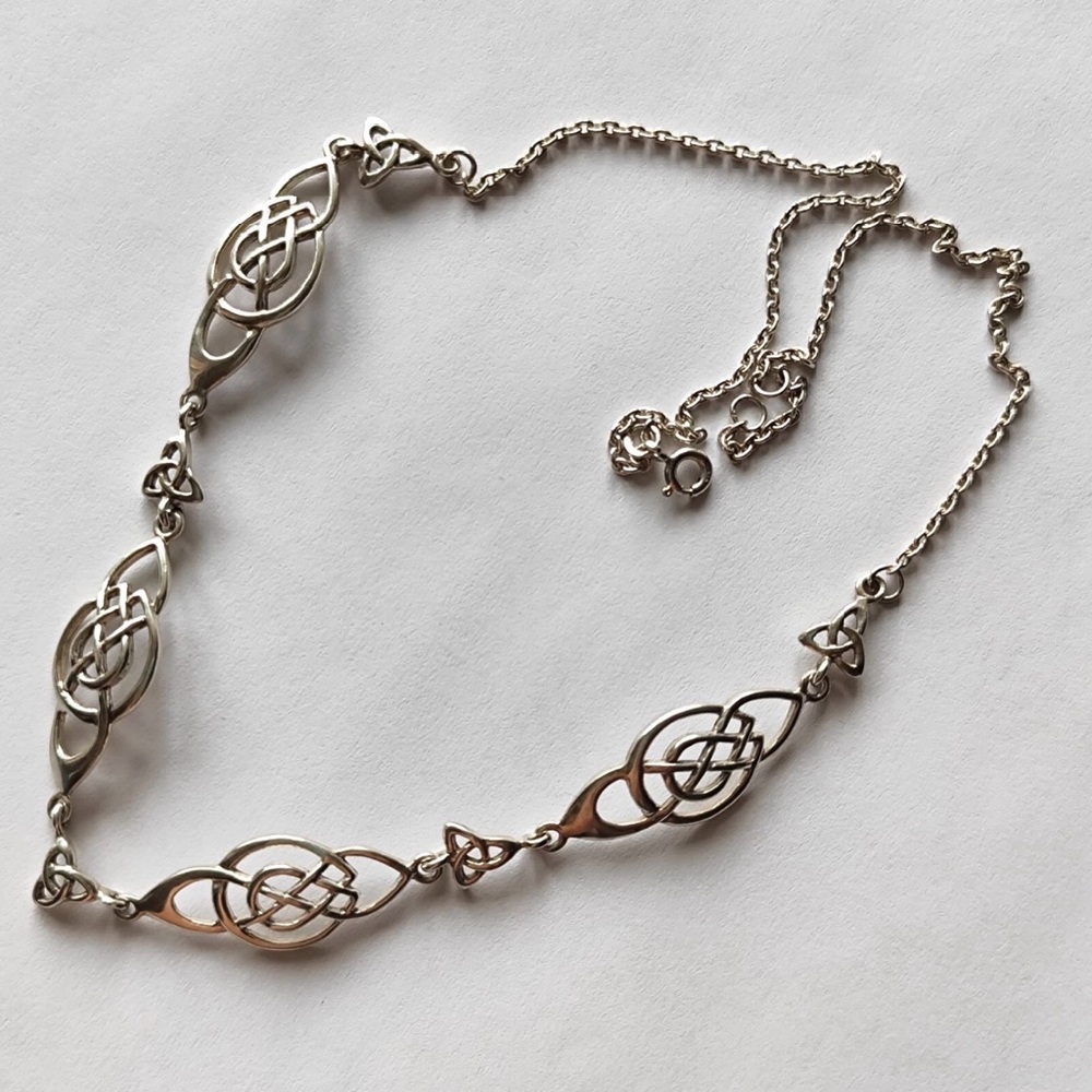Irish Celtic Knot Trinity Necklace 925 Sterling Silver Vintage 17.75 inch 9.76 G
